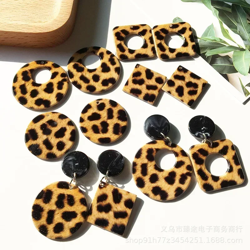 5pcs Acrylic Geometric Openwork Square Round Leopard Print Spot Accessories DIY Handmade Earrings Jewelry Material Wholesale