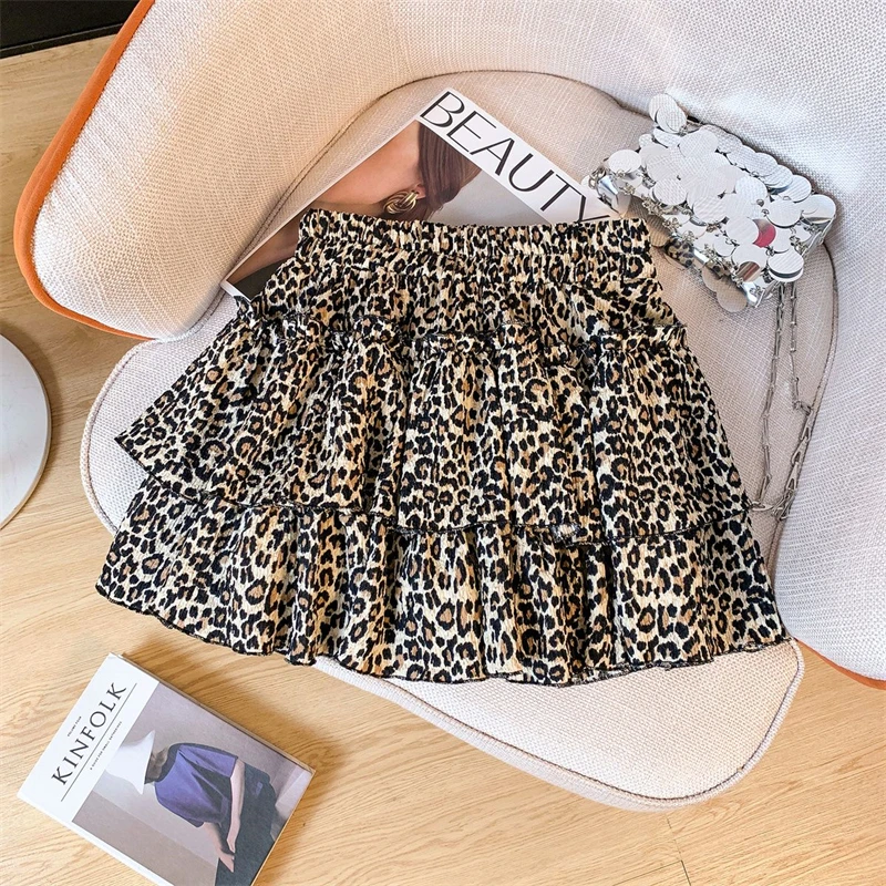 Women's Leopard A-line Skirt Vintage Aesthetic Y2k Mini Skirt Harajuku Elegant Korean Skirt 2000s Fashion Kawaii Clothes Summer