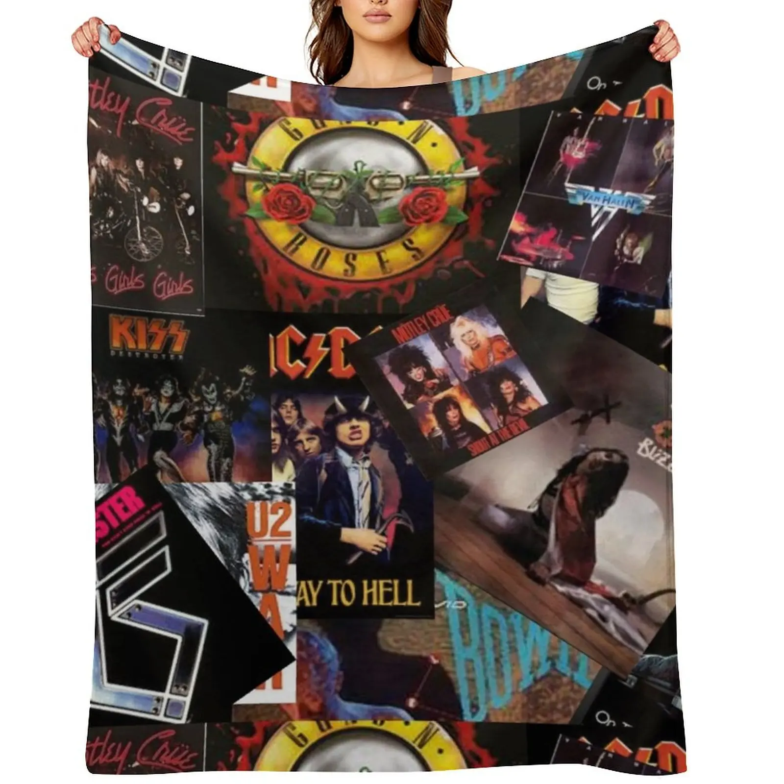 

1980s rock bands collage Throw Blanket Quilt Multi-Purpose for babies decorative Blankets