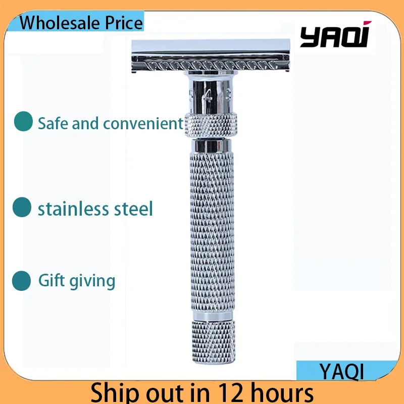 ماكينة حلاقة من الفولاذ المقاوم للصدأ قابلة للتعديل، ماكينة حلاقة آمنة بلون الكروم، ماكينة حلاقة Yaqi من الفولاذ للرجال