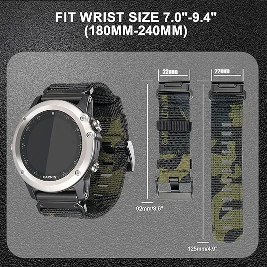 Nylon replacement watch strap compatible with selected Garmin watches