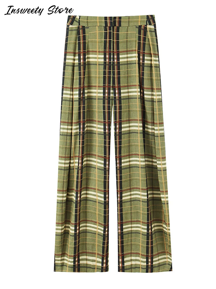 موضة السراويل منقوشة بألواح المرأة فضفاضة عالية الخصر مستقيم كل مباراة بنطلون طويل 2025 الخريف جديد السيدات ملابس الشارع الشهير غير رسمية #3