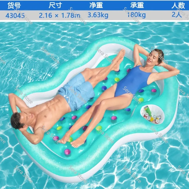 Large inflatable floating island with awning  island floating at sea adult household unshade boat
