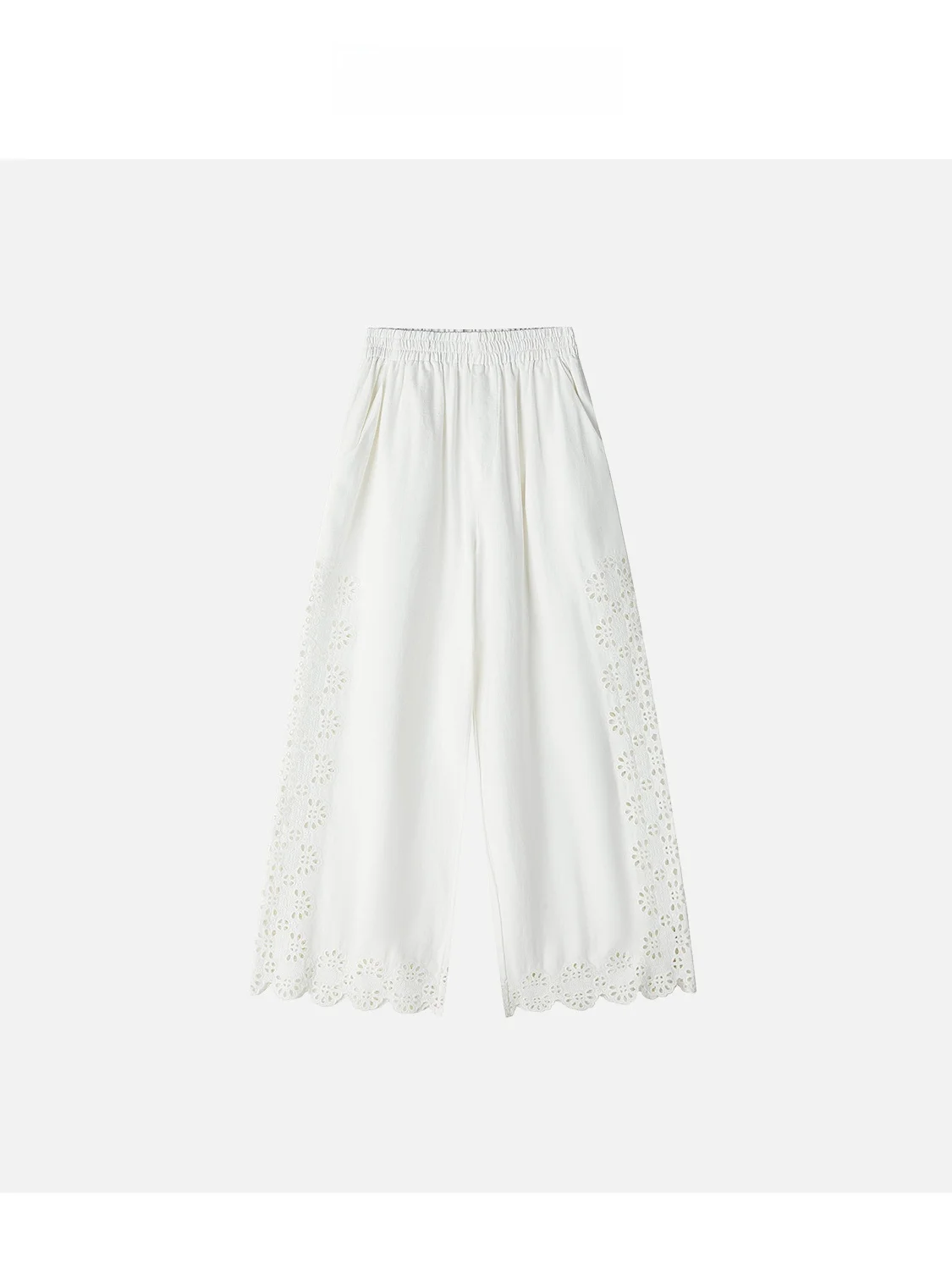 

JINGJING2025 Новые женские повседневные брюки из хлопка и льна с принтом «Белая песня любви», ажурные, художественные, струящиеся, белые, модные, весенние