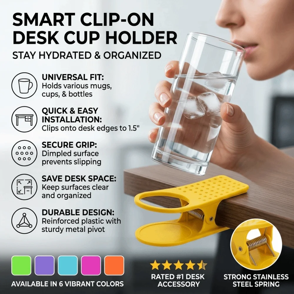 Portable Tableside Cup Holder Clip Clamp Universal Multifunctional Coffee Mug Drink Holder Desktop Tea Accessories Office Desk