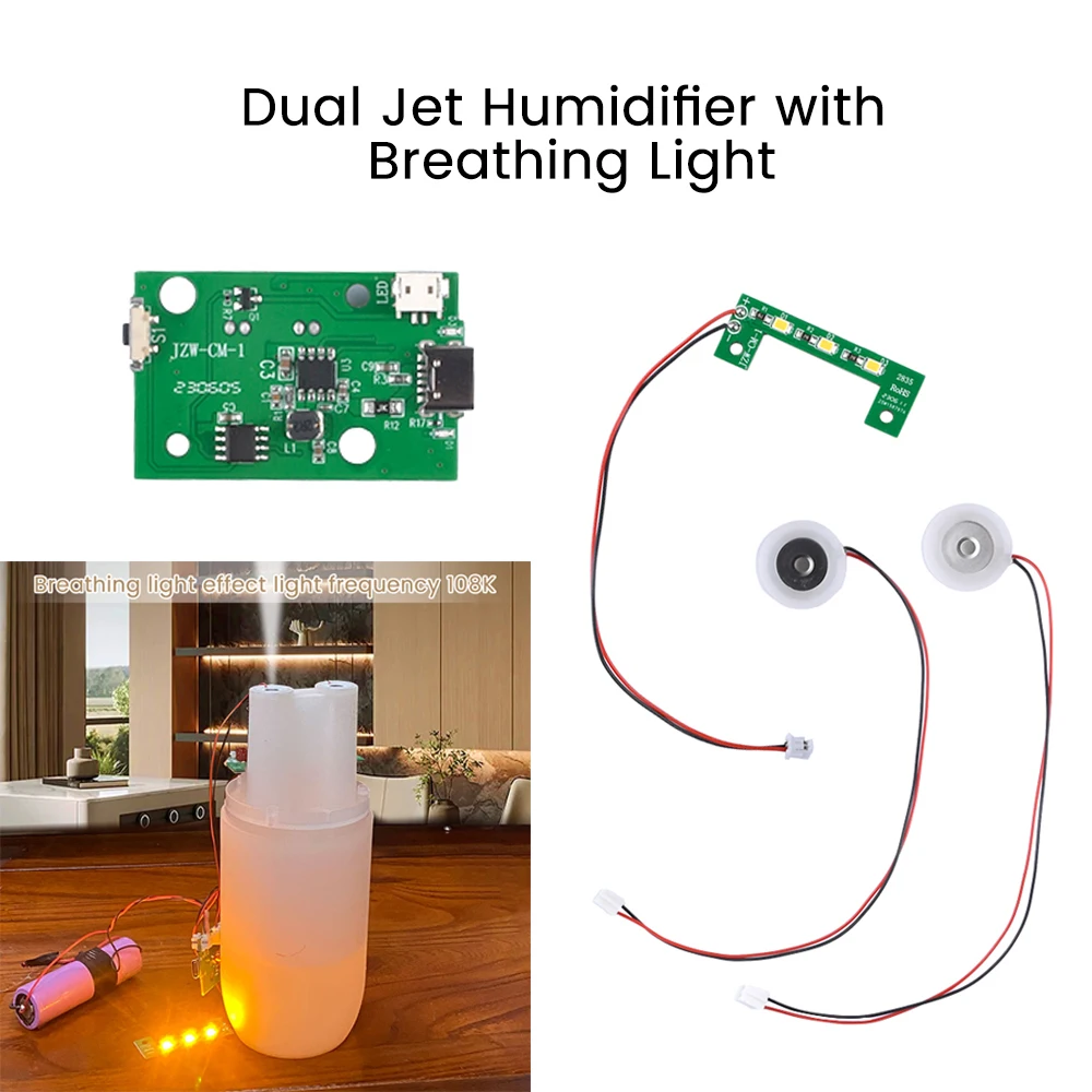 Type-C Ultrasonic Large Mist Dual Spray Atomization Board With Breathing Light Humidifier Accessories Drive Circuit Board DC5V