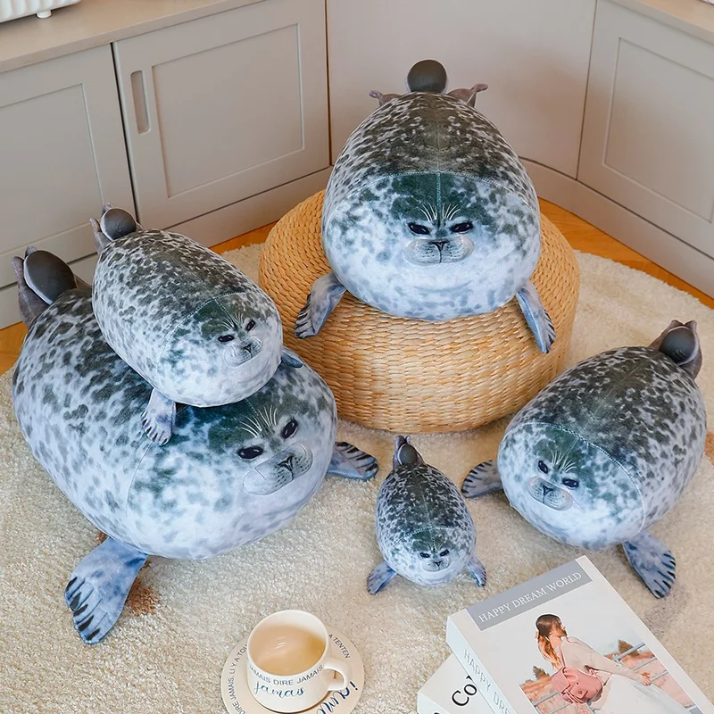 20-50cm Ultra Soft Seal Plush Pillow Grey Aquatic Animal Cushion Mother-child One Big Four Small Balls Plushie Decoration Gift