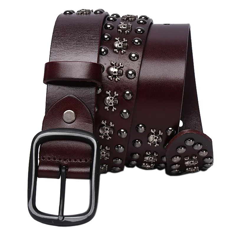 

3.8CM Cowboy Belt Cowskin Genuine Leather Metal Punk Rivet Jeans s For Men Ceinture Homme Cinturones Hombre