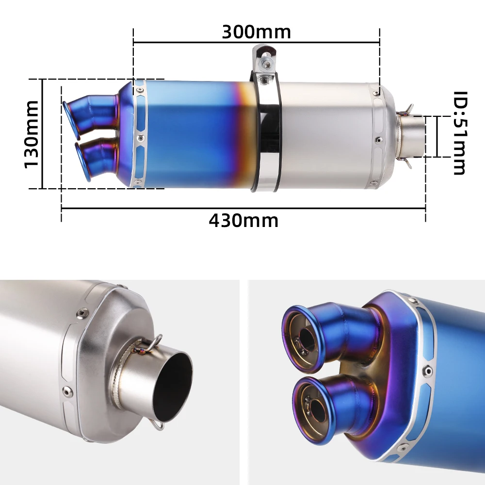 

Factory Hot Selling Universal Motorcycle Double Outlet Hole Steel Exhaust Modification Escape Pipe Muffler D