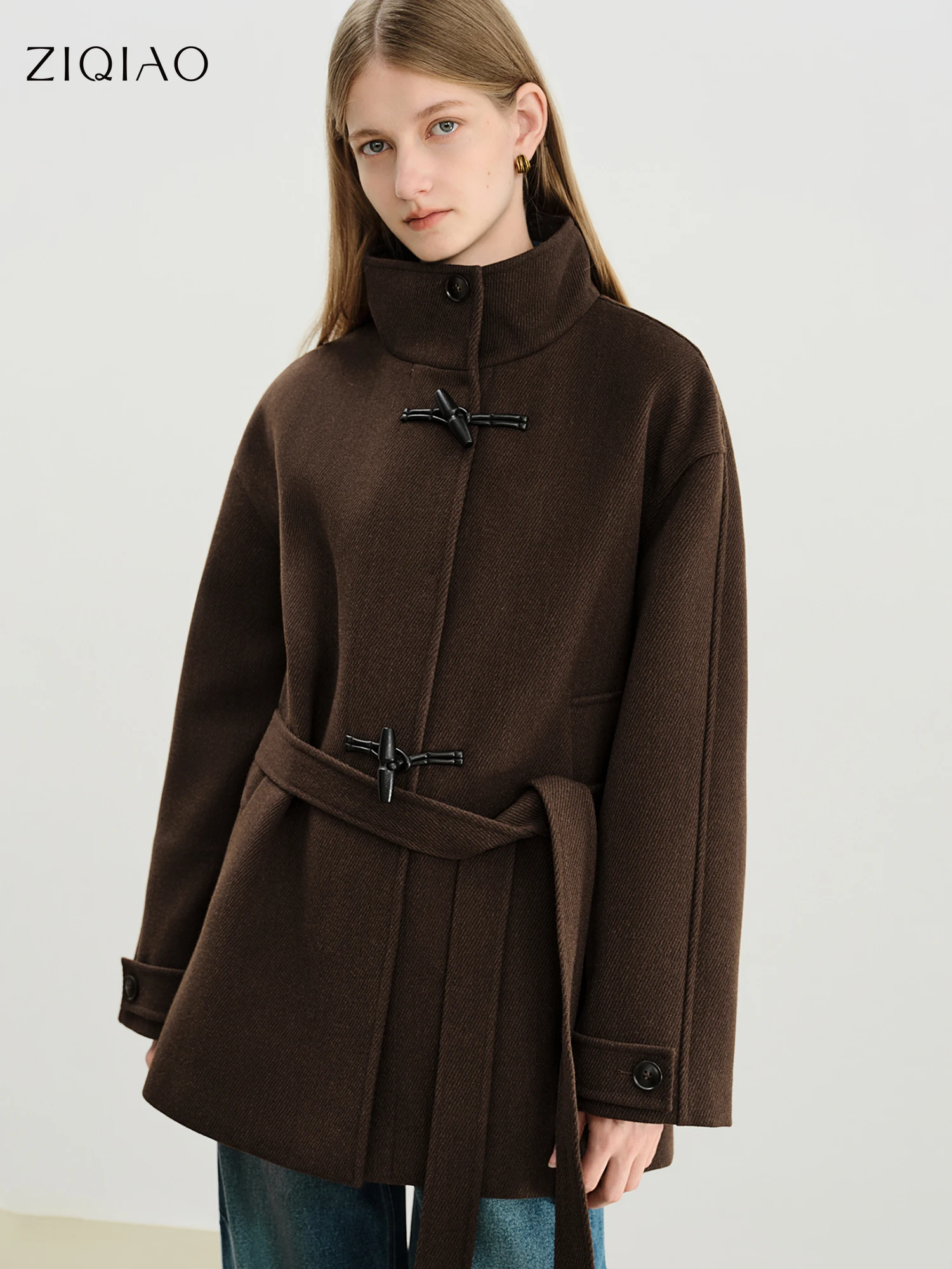 

ZIQIAO пальто на пуговицах в корейском стиле, женские куртки, новинка зимы 2025, укороченное пальто в стиле ретро, свободное пальто для отдыха во французском стиле