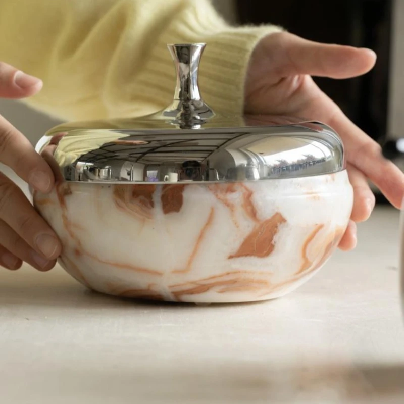 

Rouge agate, silver steel pine cone storage box jewelry, nut plate gift housewarming gift