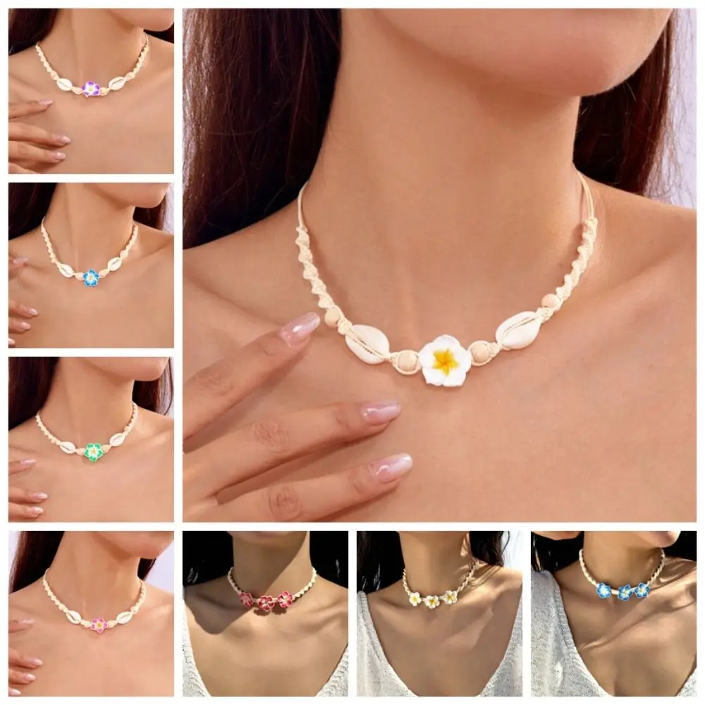 بوهيميا نمط بوليمر كلاي البحر شل قلادة متعدد الألوان المنسوجة يدويا سلسلة عنق حبل الزهور قلادة المختنق عطلة