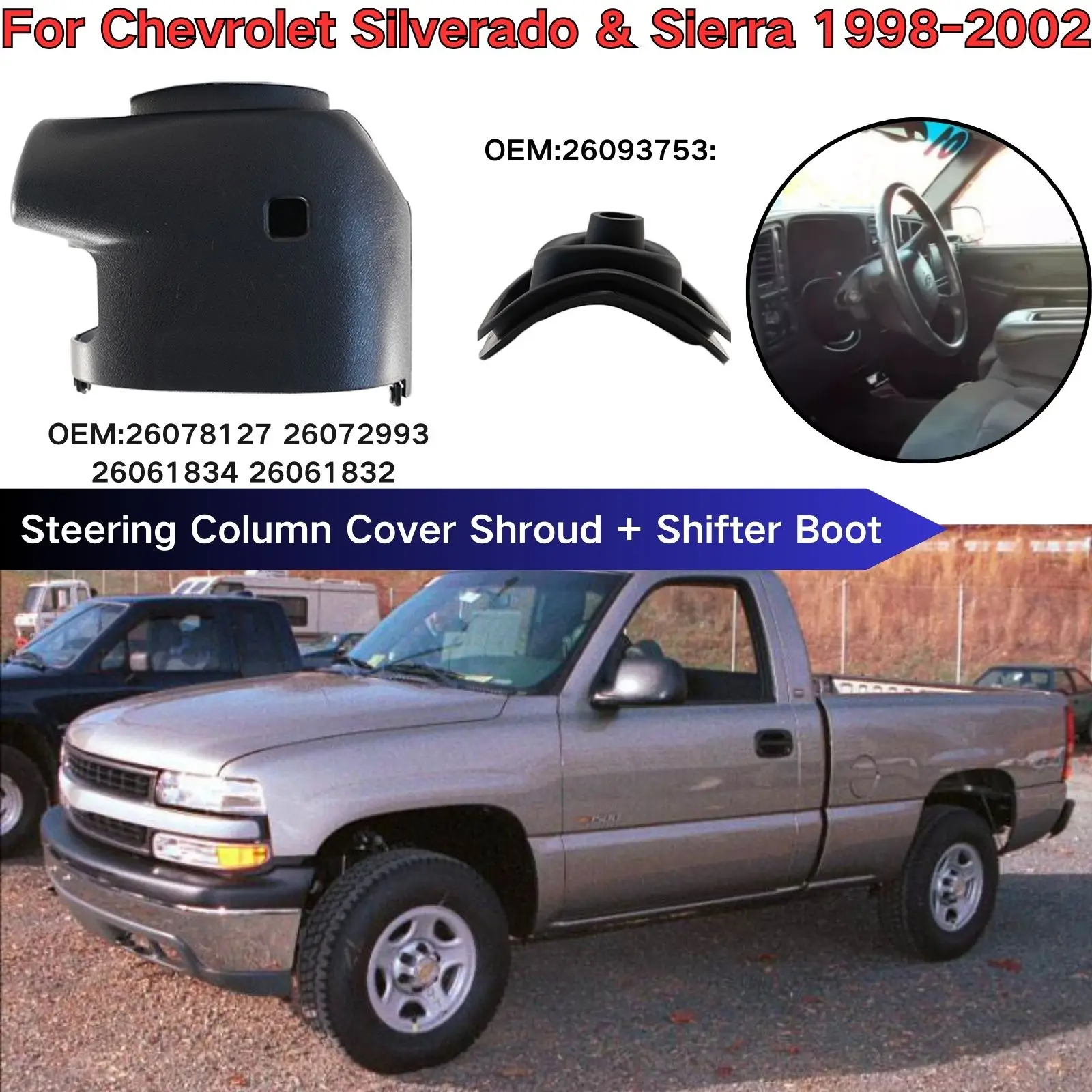 For Chevy Silverado Sierra 1998-2002 Shifter Lever Handle Boot Seal Upper & Lower Steering Column Cover Replacement Parts