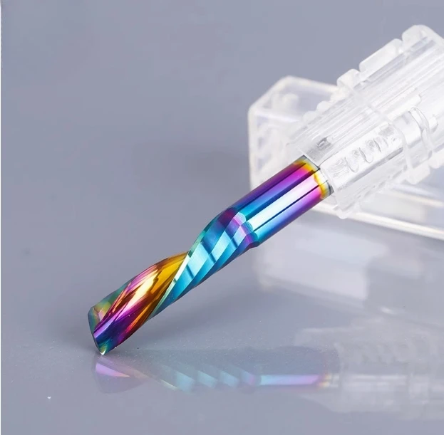 10pcs/Lot CNC Mill Carbide Milling Cutter 3.175/4/5/6/8mm Down Cut Colorful Coated AAA 1 Flute Spiral Milling Cutter Router Bit