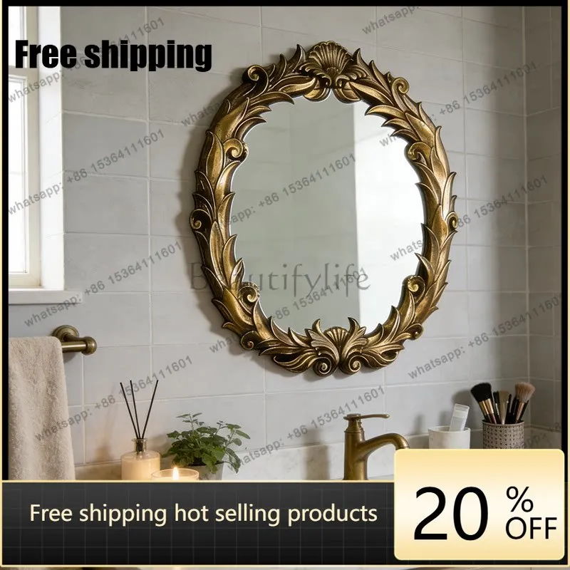 LJY French retro bathroom wall-mounted mirror American carved European entrance fireplace decorative mirror