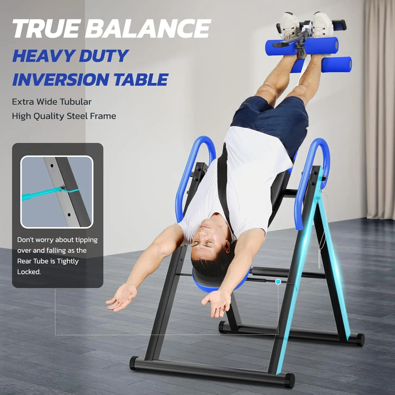 Gravity Heavy Duty Inversion Table with Headrest & Adjustable Protective Belt Back Stretcher Machine for Pain Relief Therapy