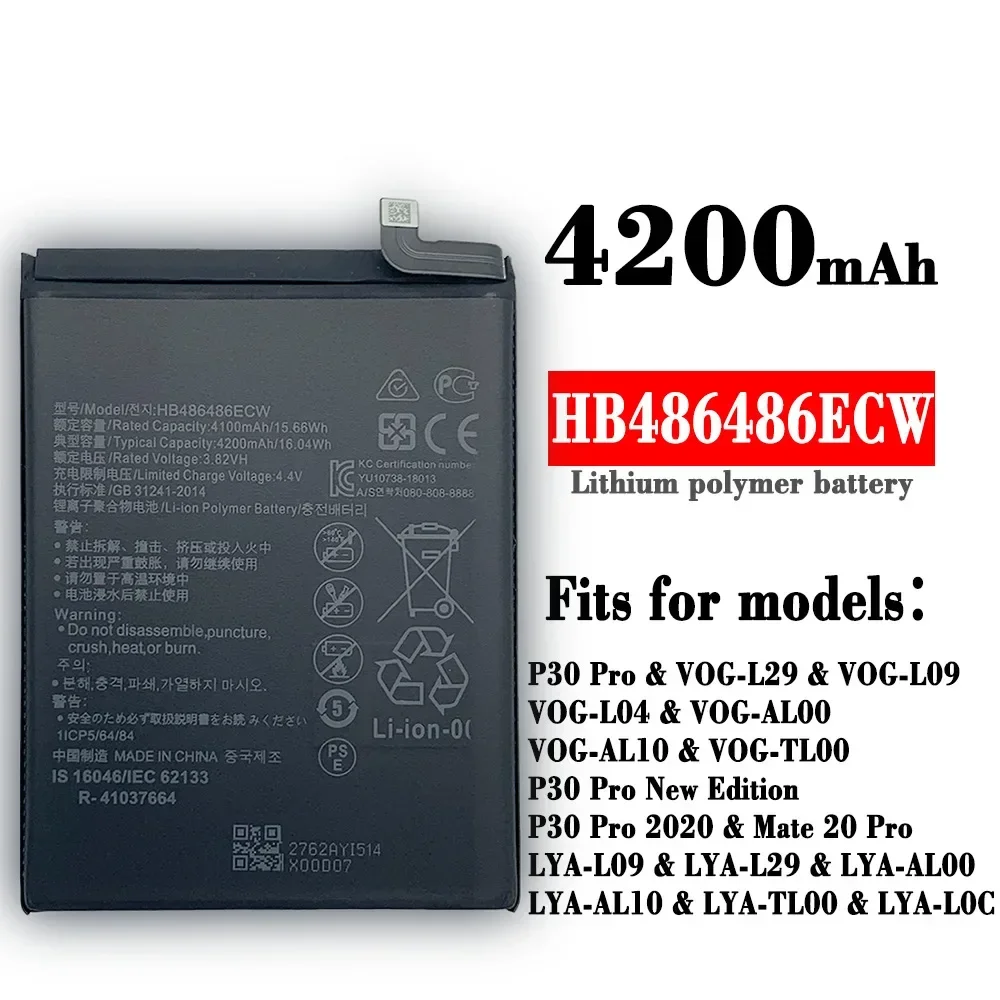 Replacement Battery HB486486ECW for Huawei P30 Pro Mate 20 Pro Mate 30 Lite Phone Batteries 4200mAh + Tools