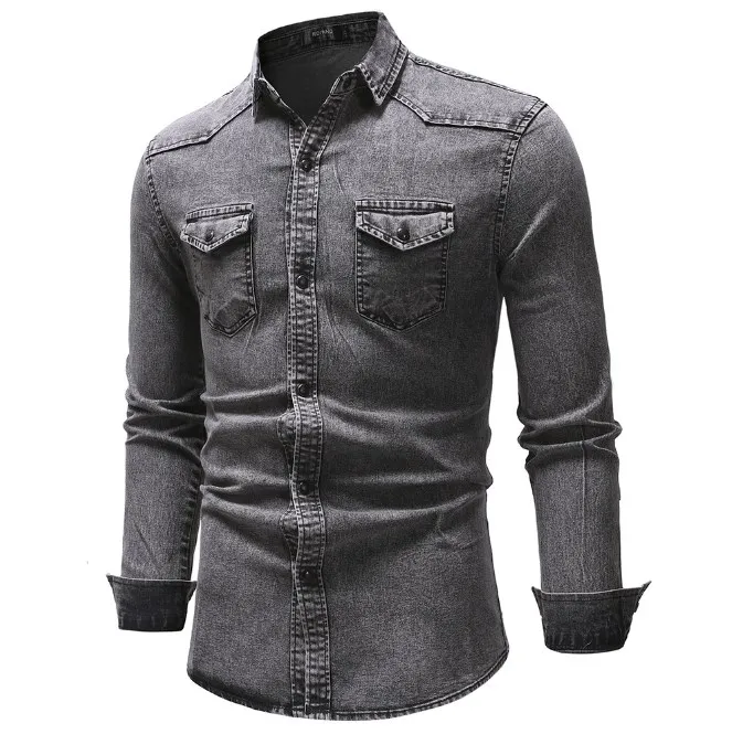 Retro Slim Fit Casual Simplicity Denim Long Sleeved Shirt for Men