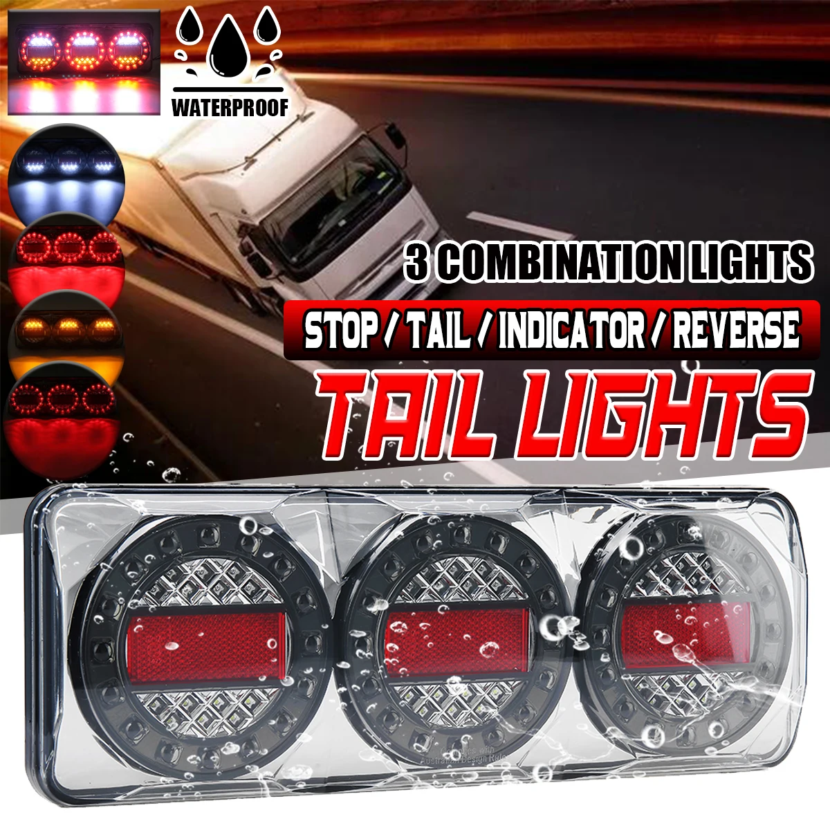

1 Pcs Universal 3 LED Car Truck Trailer 12V-24V 3 Series STOP/TAIL/INDICATOR/REVERSE LED Light
