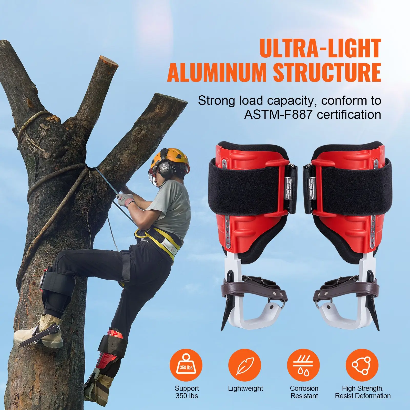 Tree Climbing Spikes, 1 Pair Aluminum Spurs, 350lbs Load Capacity Gear with Straps and Protectors, Arborist Equipment for
