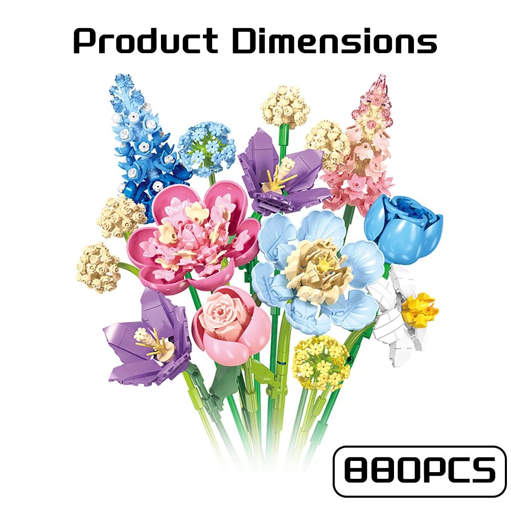 

880 PCS DIY Bouquet Building Blocks Set Colorful Eternal Flowers Bricks Toys Girls Valentine Kids Holiday Gift Micro Home Decor