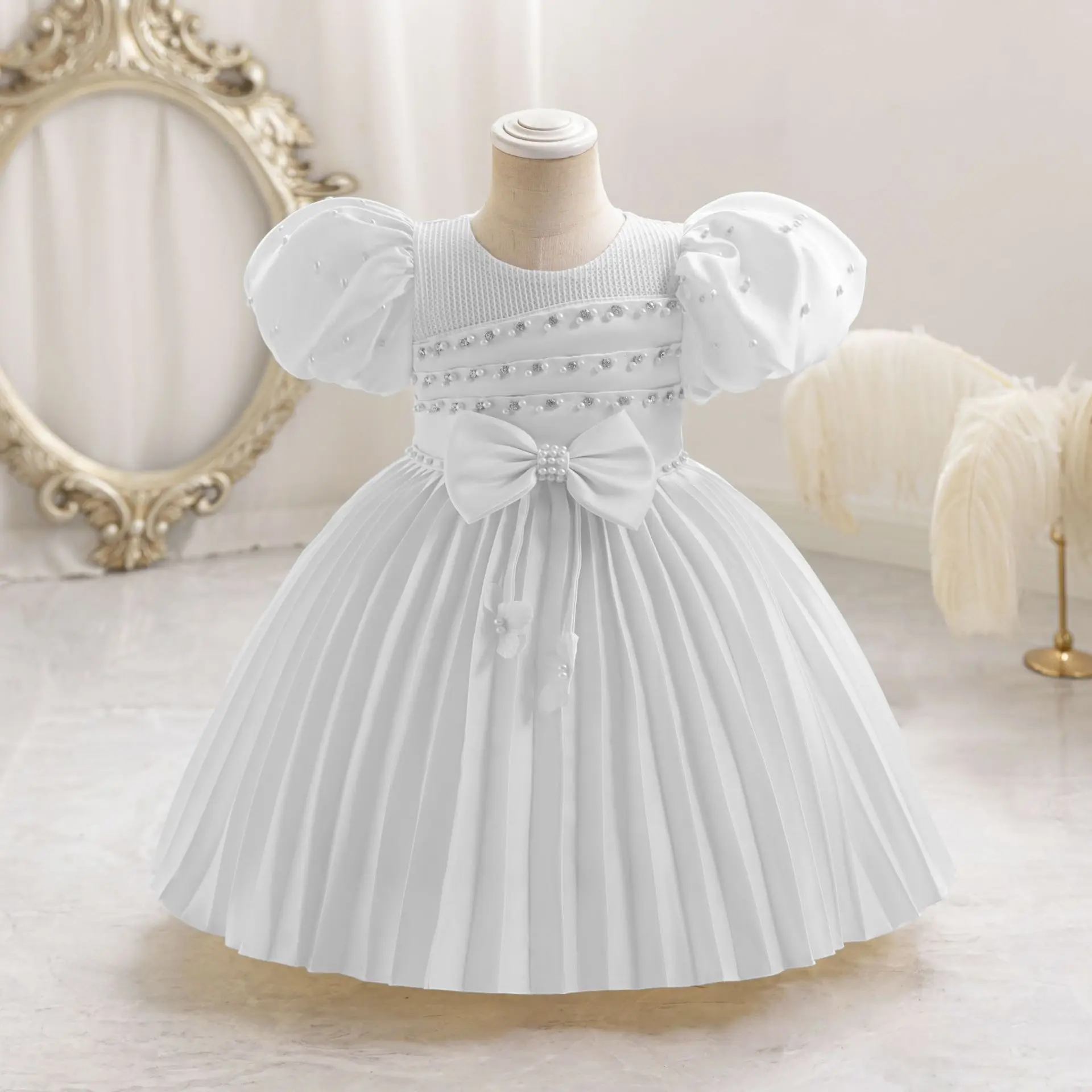 HETISO Kids Dresses For Girls Beading Autumn Clothes Child Satin Party Princess Formal Bridesmaid Pageant Ball Gown 3-10 Years