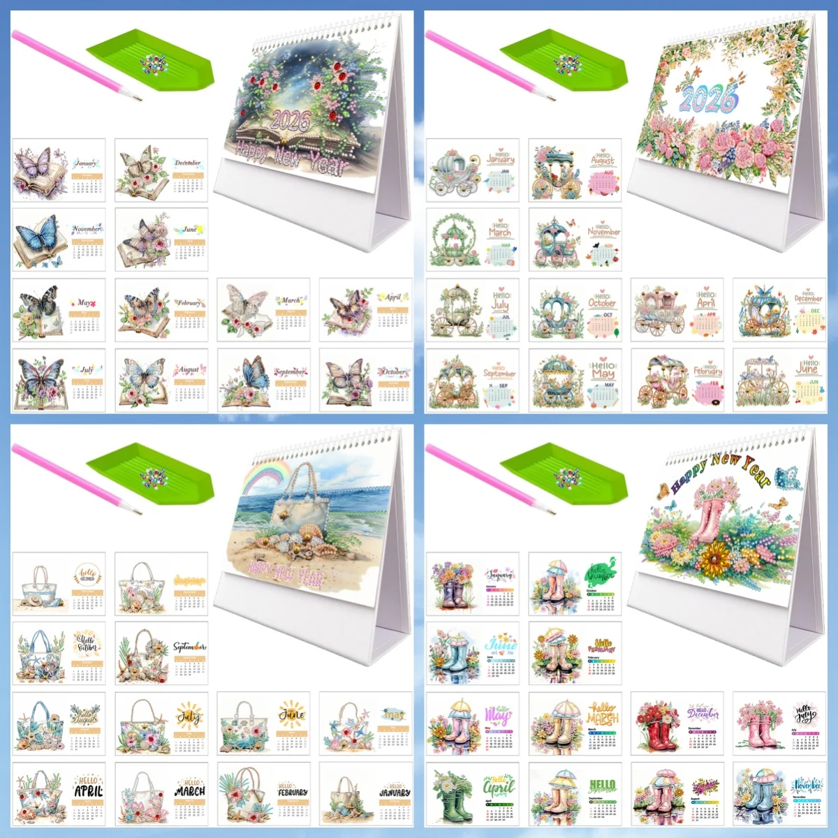 1 DIY geometric pattern diamond painting calendar set for January to December 2026, suitable for desks or public places