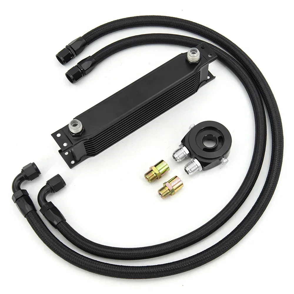 

New 15 Rows Oil Cooler Kit AN10 M-MODEL Oil Cooler Kit Oil Filter Adapter With Nylon Stainless Steel Braided Hose