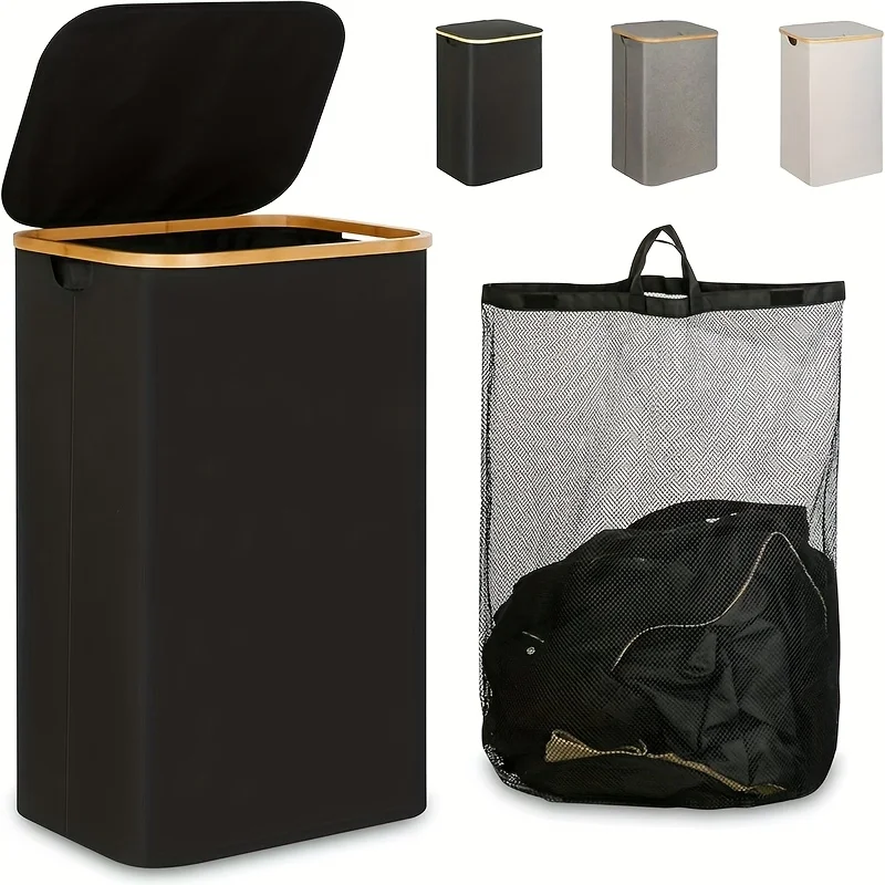 

Laundry basket with raised capacity, lid, removable inner bag, suitable for storage tissue in dormitory bedroom bathroom