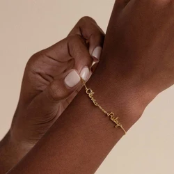 Custom Bracelet Elegant Woman Gold Stainless Steel Bracelets Name Couple Customizable Bracelets Family Hotwife Jewelry Bff Gift