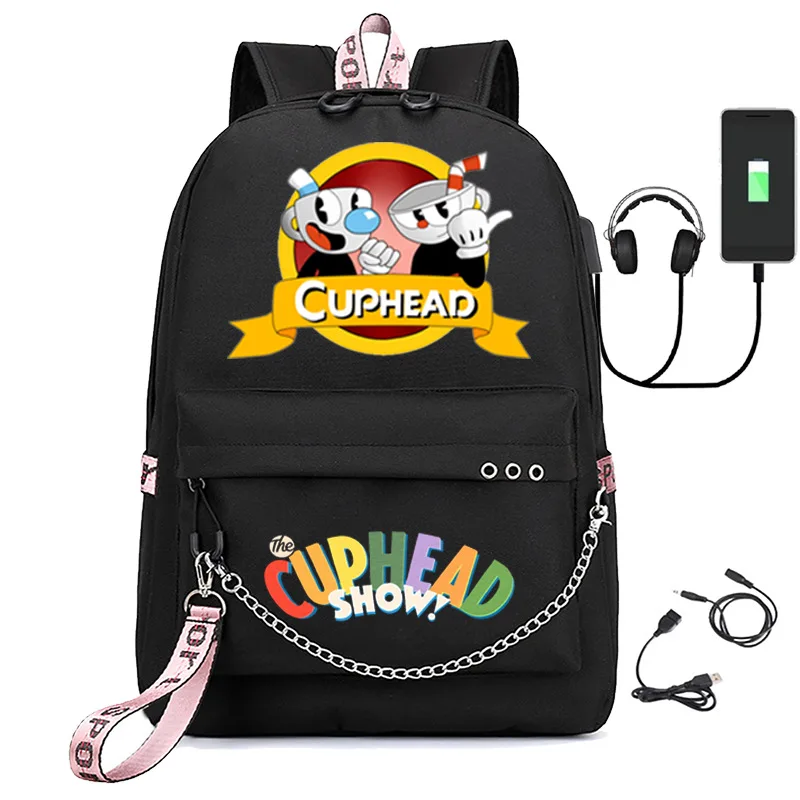 

Game Cuphead Show Schoolbag Students Boys Girls Anime Schoolbag Cartoon Oxford Waterproof Large Capacity School Bag Laptop Bag