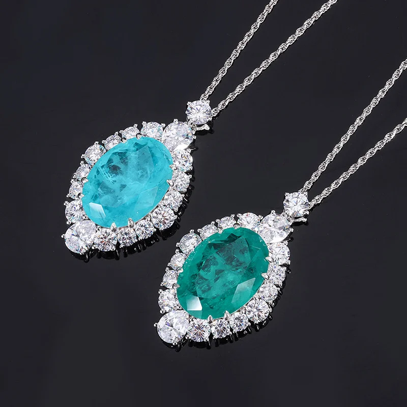 

genuine Luxury brand real jewels S925 Full body silver Tiktok imitation emerald muzo green palaiba pendant with bold inlay on th