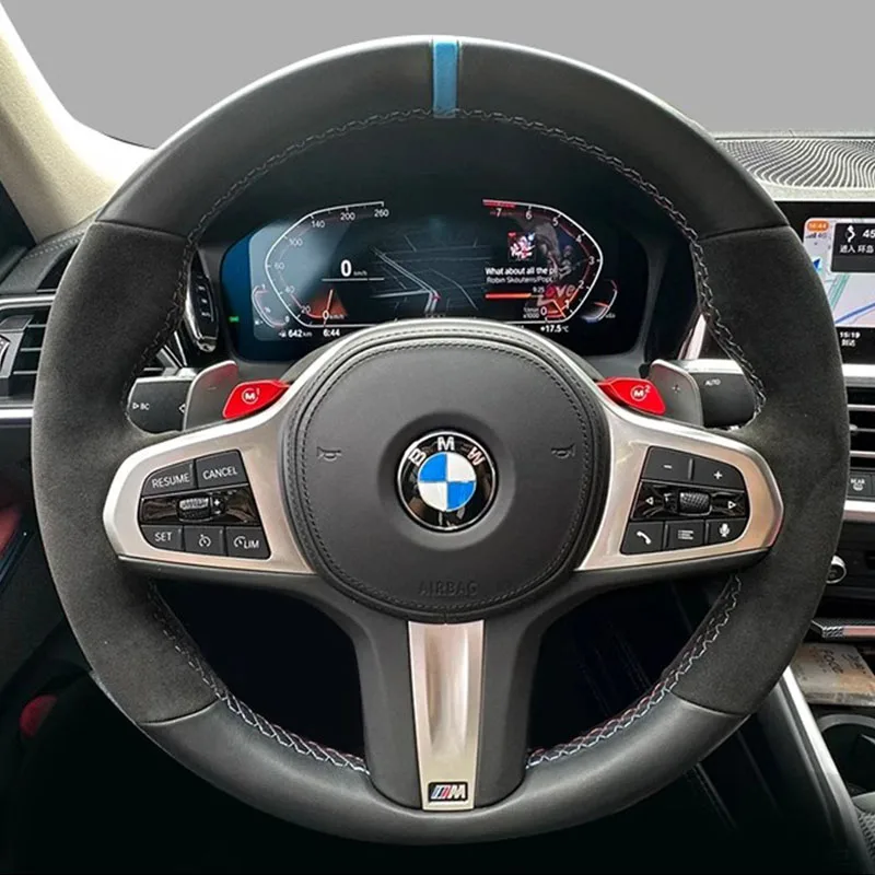 Hand-stitched Black Genuine Leather Suede Car Steering Wheel Cover For BMW M Sport G30 G31 G32 G20 G21 G14 G15 G16 X3