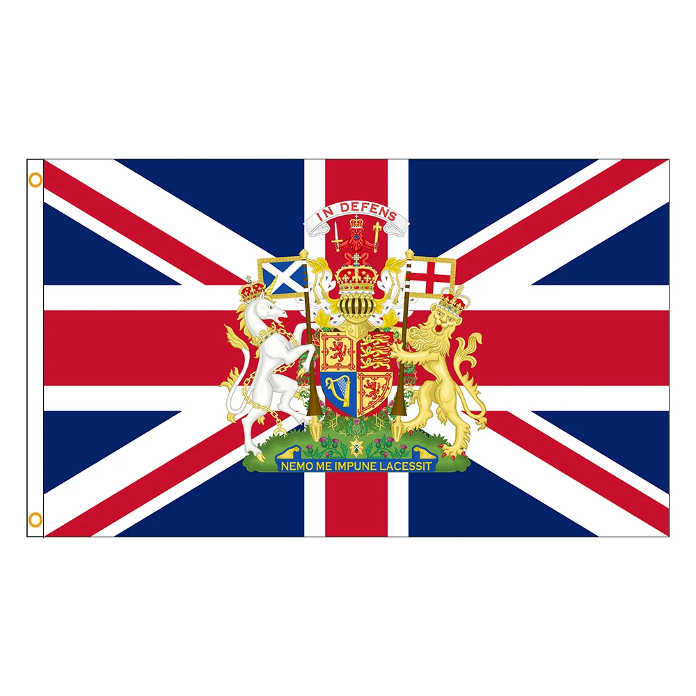 90x150cm England British Flag with Royal Coat of Arms of the United Kingdom (Both Realms) Banner Decoration