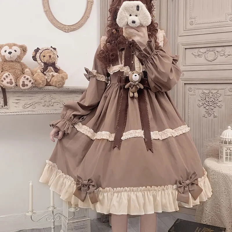 

Brown Kawaii Maid Lolita Dress Women Caramel Gothic Vintage Op Tea Party Girl Lolitas Daily Sweet Girl Maid Loli Dresses