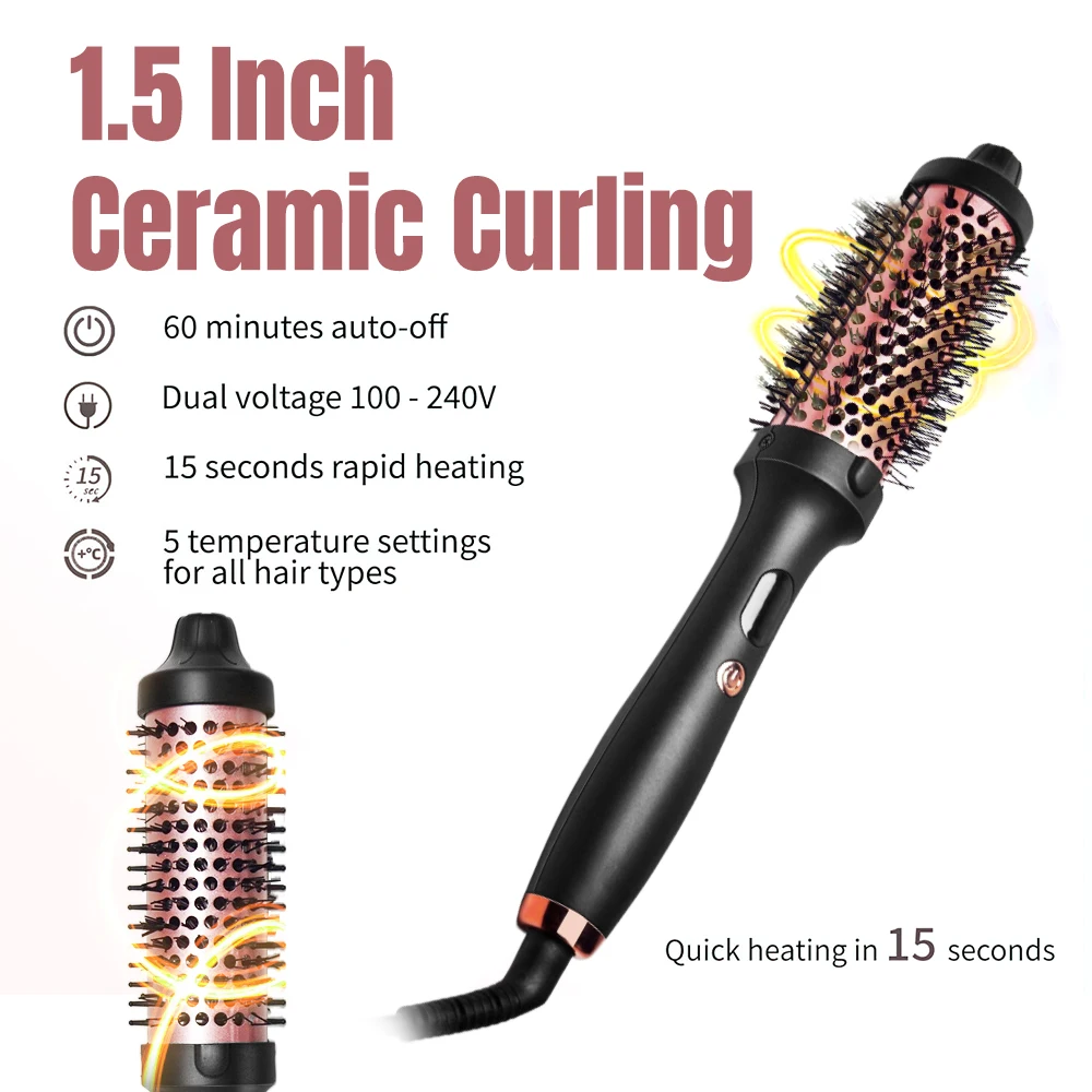 Round Iron Hair Curler 3 Speed Motor Hair Straightener Styling Hot Air Brush
