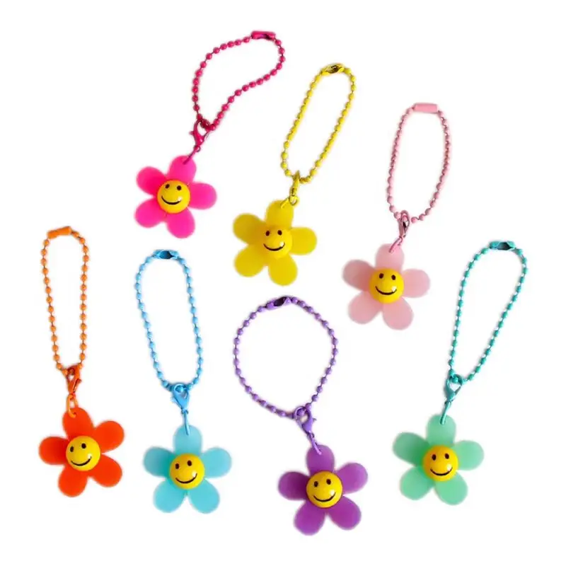 New acrylic Lovely smiley  flower keychain Colorful Sunflower Ins Girl Bag Decoration Student Gifts 10pcs