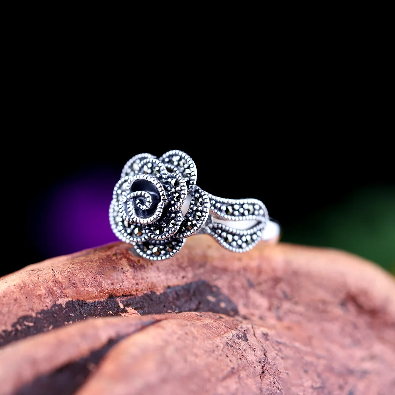 BOCAI New S925 Sterling Silver Jewelry Vintage Fashion Diamond Studded Rose Engagement Ring Women\'s Selected Gift