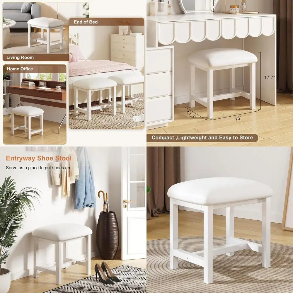 

Скамья для макияжа с кожаной подушкой, компактное туалетное кресло для спальни, ванной комнаты, прихожей, гостиной и офиса