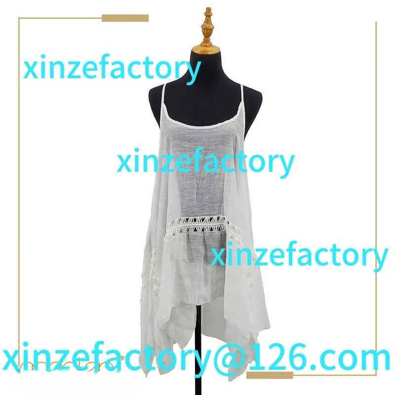 

Customization beach women's suspender blouse, solid color hand hook splicing