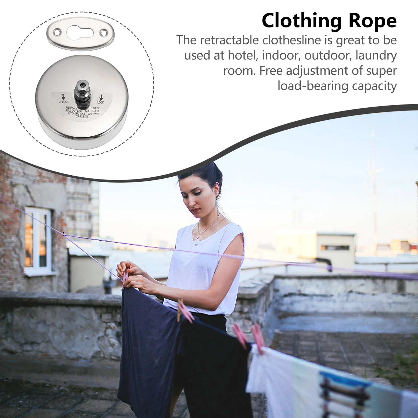 

1Pcs Retractable Clothesline Lightweight Clothes Hanging String Portable Telescopic Clothesline for Hotel Indoor Outdoor Laundry