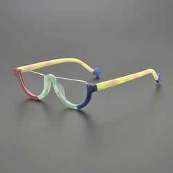 Frosted textured semi-round glasses frame men's and women's fashion acetate optical frames Luxury brand prescription glasses