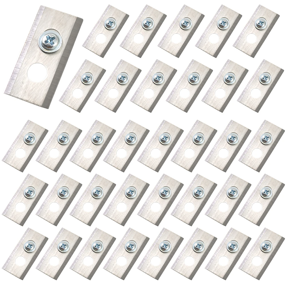 

36Pcs Lawn Mower Blades with Washers & Screw Metal Replacement Blades Wear Resist Double Hole Mower Blades Lawn Mower Supplies