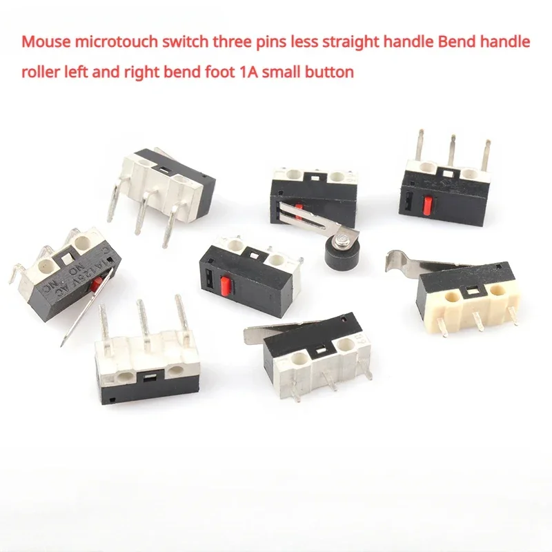 Mouse microtouch switch three-pin handle less straight handle bent handle roller left and right bent foot 1A small button