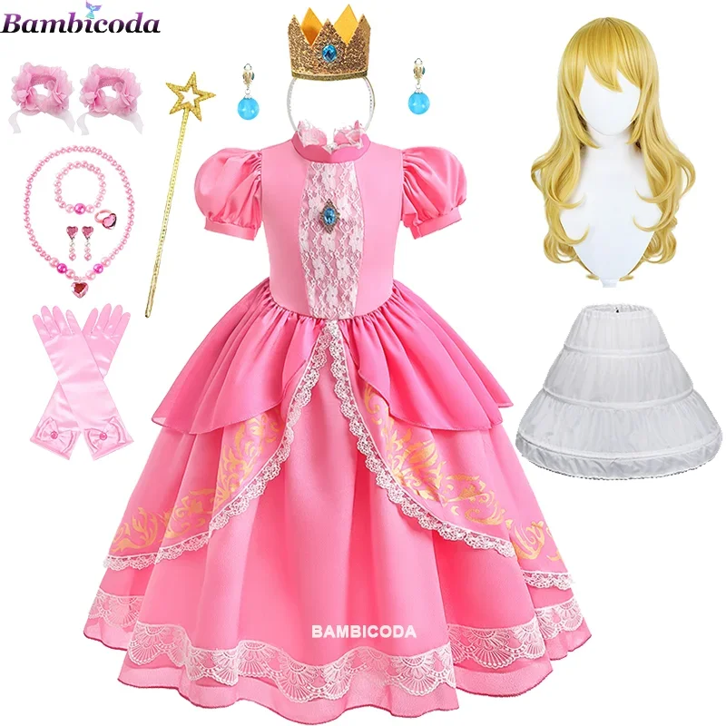 RT01 2023 Peach Princess Dress For Girl Cosplay Costume Children Stage Performace Outfits Kids Carnival Fancy Birthday Party*Jk2