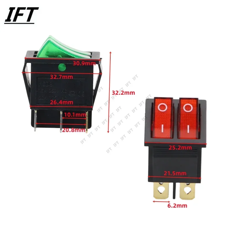1PCS KCD8 6PIN 16A 250V 20A 125V Double Light switch Rocker Switch Waterproof ON-OFF KCD6 Boat Power Switchs
