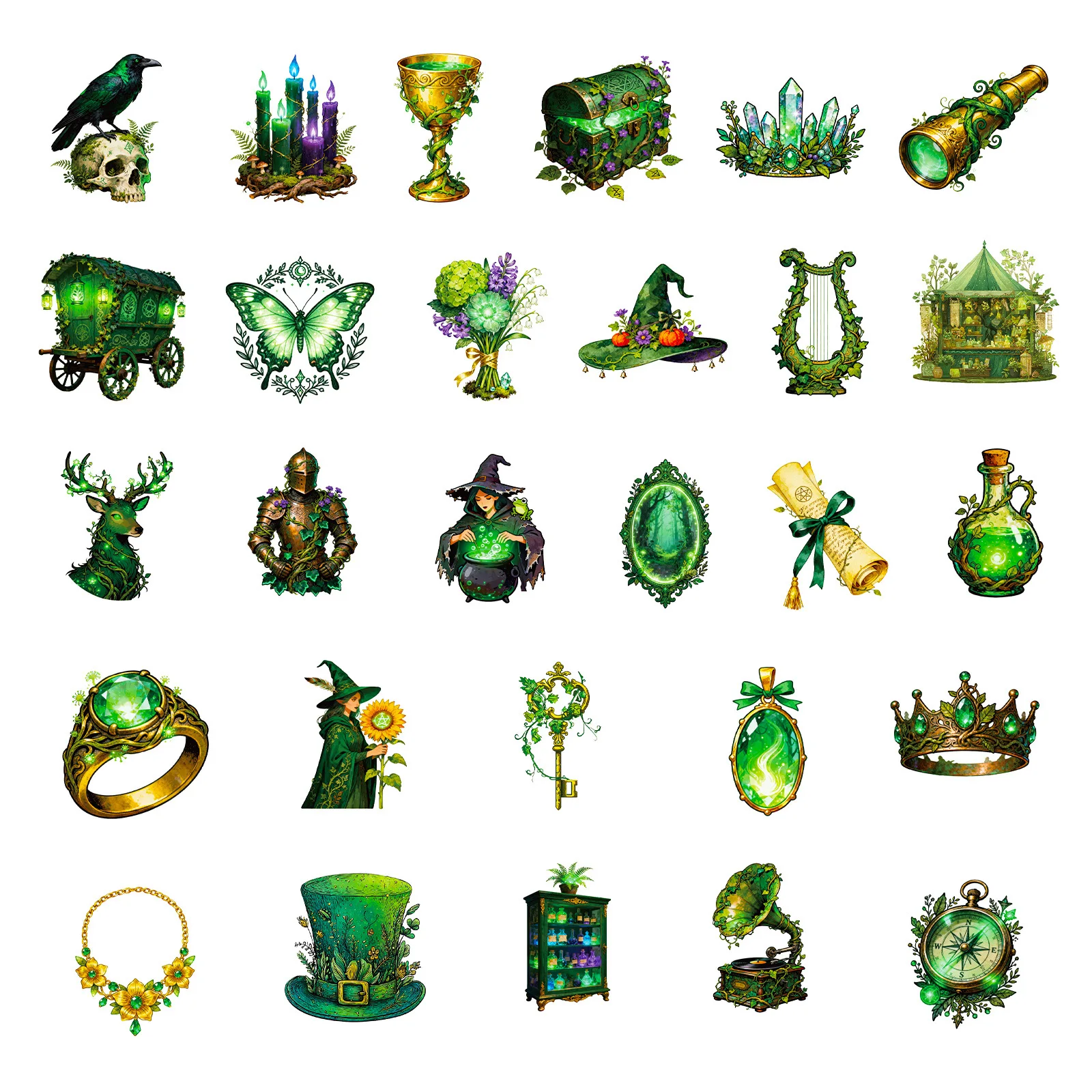 56 個新しいグリーンフォレストグラフィティステッカーマジックスタイル漫画魔女装飾 DIY おもちゃラップトップギター車バイクスケートボードデカール