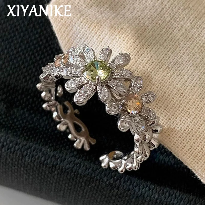 XIYANIKE Zircon Daisy Flower Open Rings for Women product photo