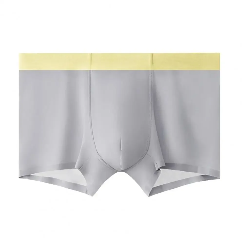 

Briefs Patchwork Color Seamless Ultra-thin Panties Men Boxer Underwear Solid Color Mid-rise Elastic Waist U-Convex Shorts