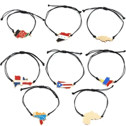 Afghanistan Venezuela Purero Rico Colombia Dominican Syria Jamaica Africa Map Flag Rope Bracelet